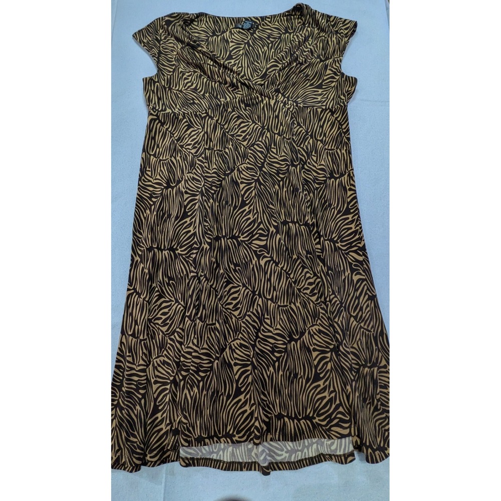 Glamour A-Line Dress Womens 18W Brown Black Zebra Print V-Neck Excellent Stretch